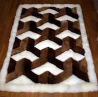Baby Alpaca Fur Rug with Geometric Design. Handmade  in Peru. AR0136