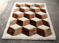 Baby Alpaca Fur Rug. Brown & White. Cube Design. Soft Fur Handmade in Peru. AR0151