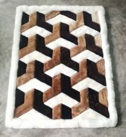 Baby Alpaca Fur Rug with Geometric Design. Handmade  in Peru. AR0516