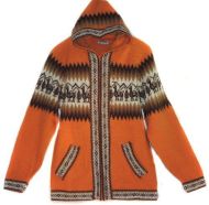 Orange Hooded Alpaca Sweater Hippie Style - SW045 (Made in Peru)