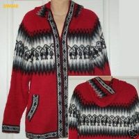 Red Hooded Alpaca Sweater Hippie Style - (Made in Peru)